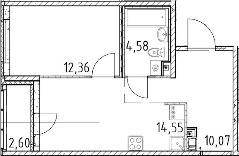 1-комнатная квартира 41.56 м², 15/17 эт., ЖК «Город Первых»